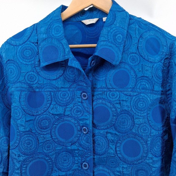 Erin London Y2K Blue Geometric Textured Button Down Shirt Womens 1X Retro‎ Bold - Picture 2 of 10